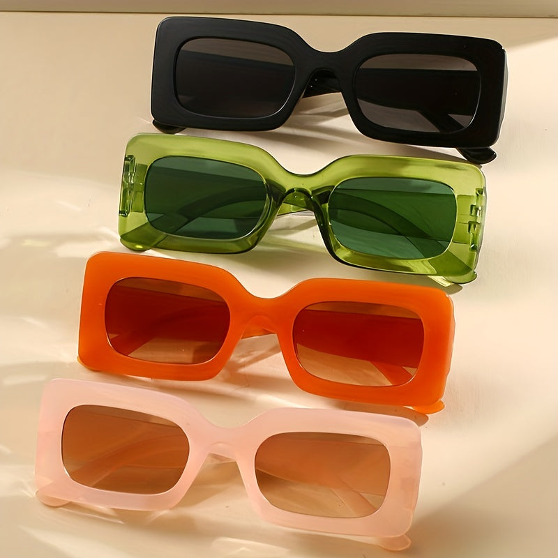 4 Pairs Plastic Frame Rectangular Sunglasses, Summer Beach Shade Fashionable Sunglasses For Women Men