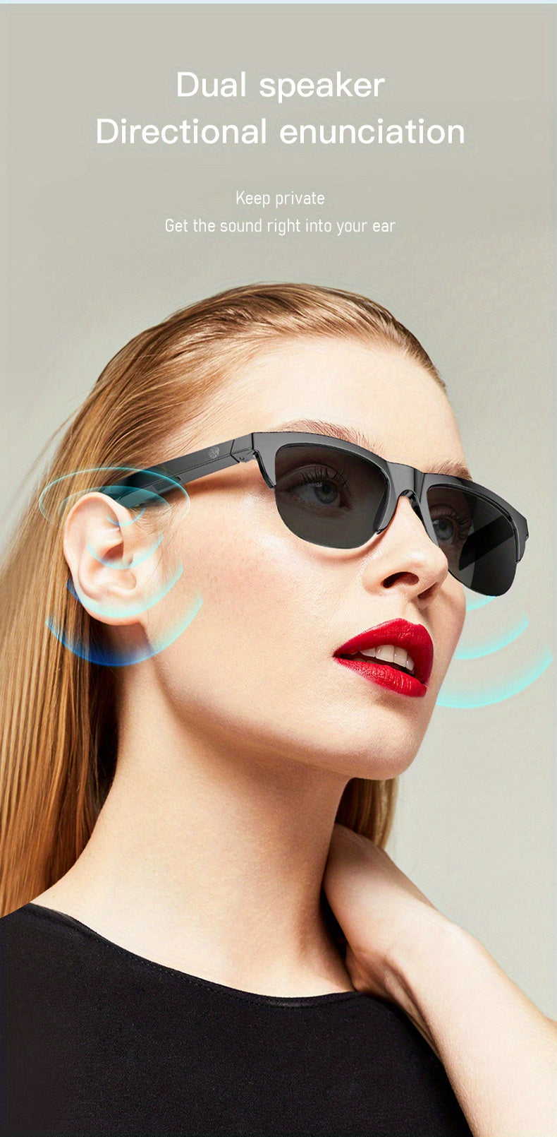 Wireless Smart Sunglasses with Dual Stereo Speakers and HD Mic for Outdoor Sports and Driving