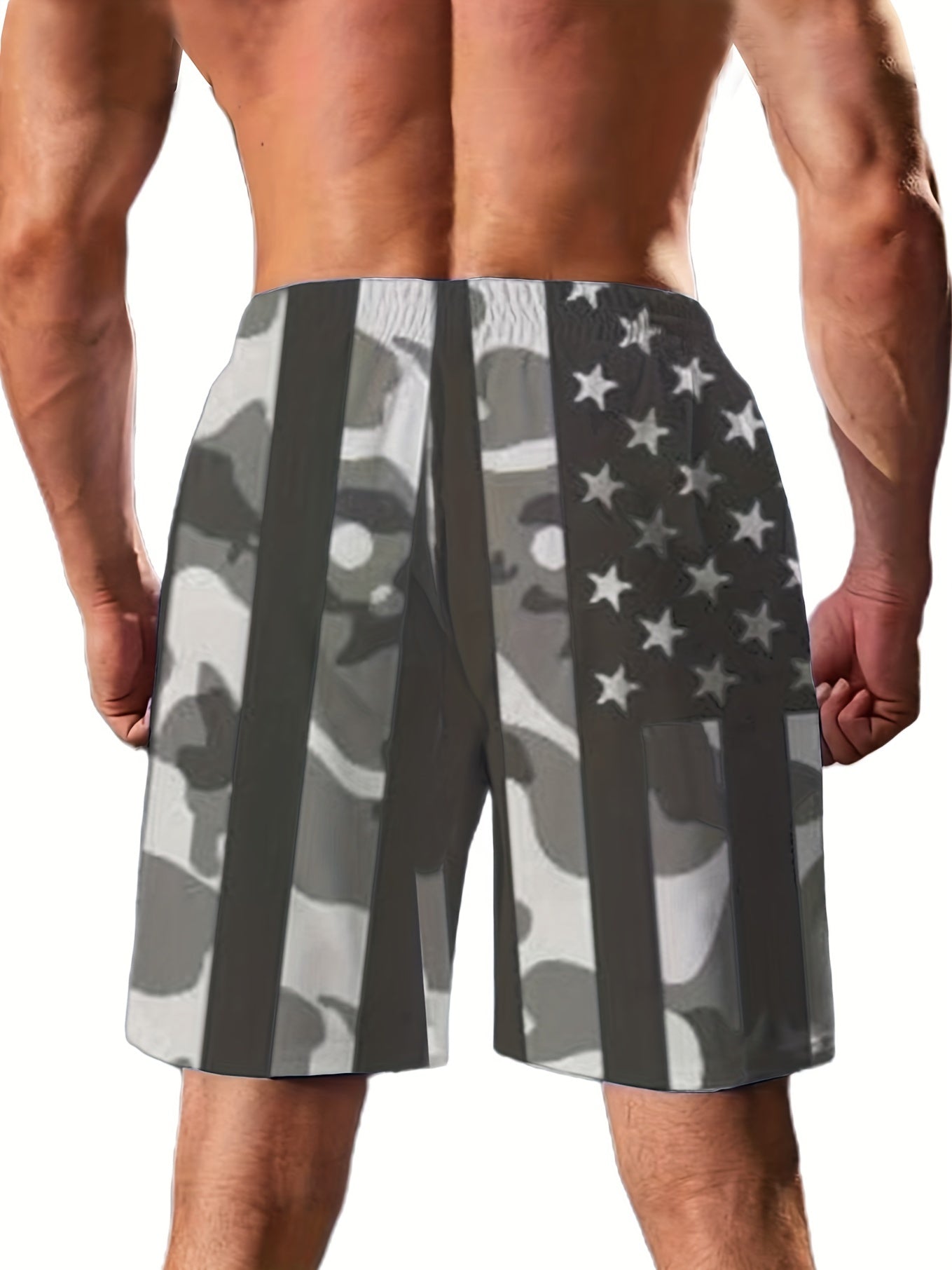Men's Plus Size "American Flag" Graphic Shorts Beach Pants Holiday Shorts, Elastic Drawstring Sports Short Pants