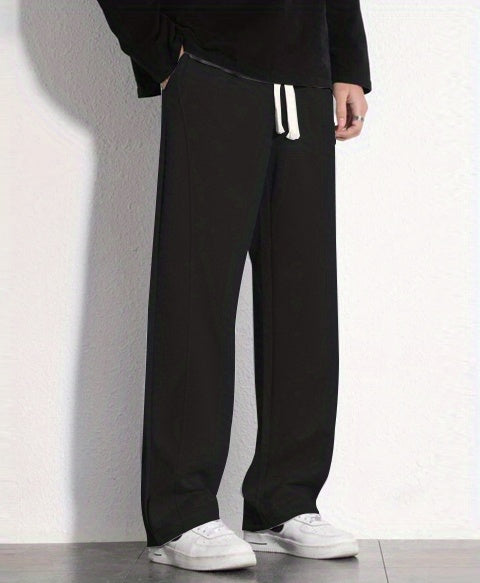 "I'm Not Rude" Cotton Sweatpants, Men's Casual Solid Color Loose Fit Slightly Stretch Drawstring Pants For Spring Summer
