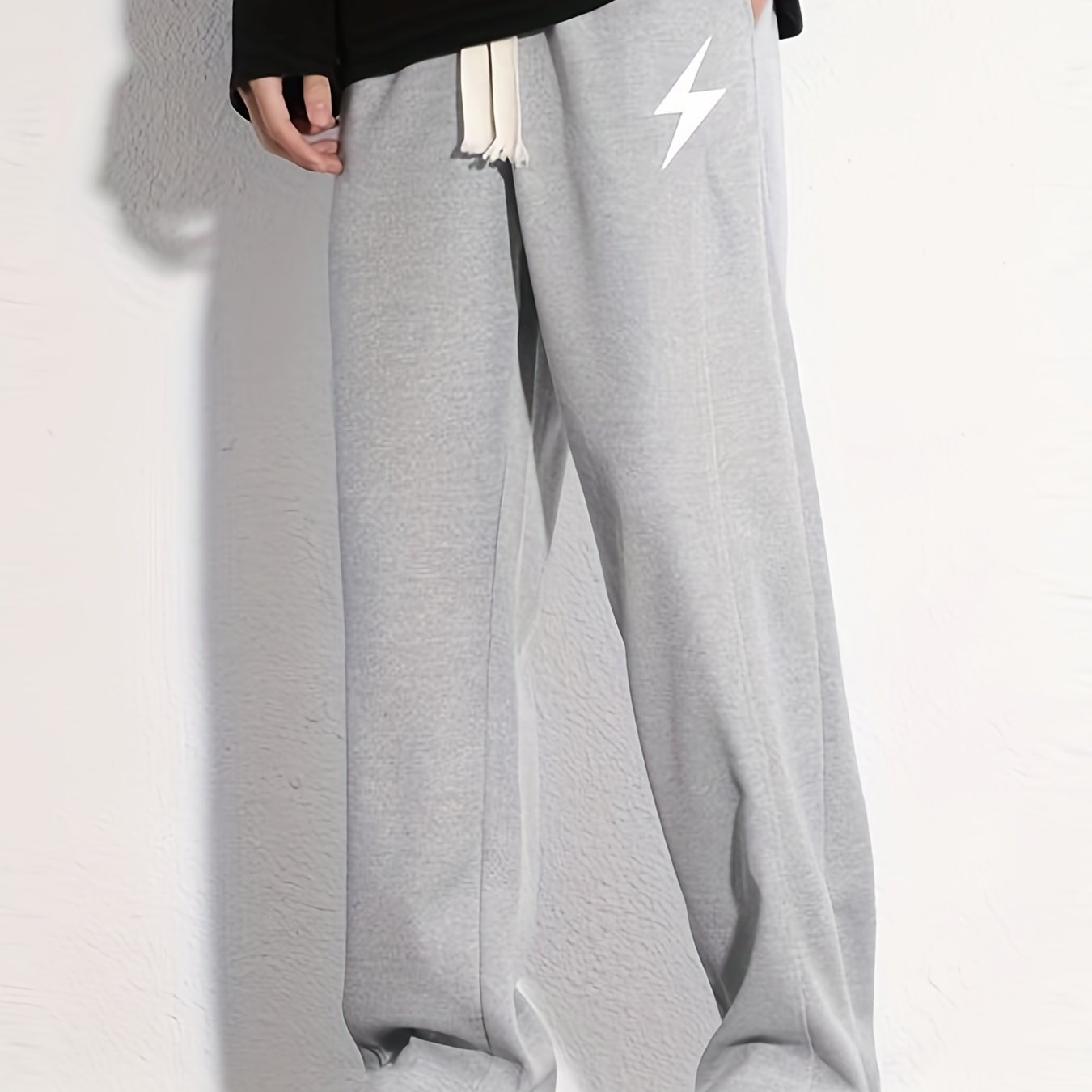 "I'm Not Rude" Cotton Sweatpants, Men's Casual Solid Color Loose Fit Slightly Stretch Drawstring Pants For Spring Summer