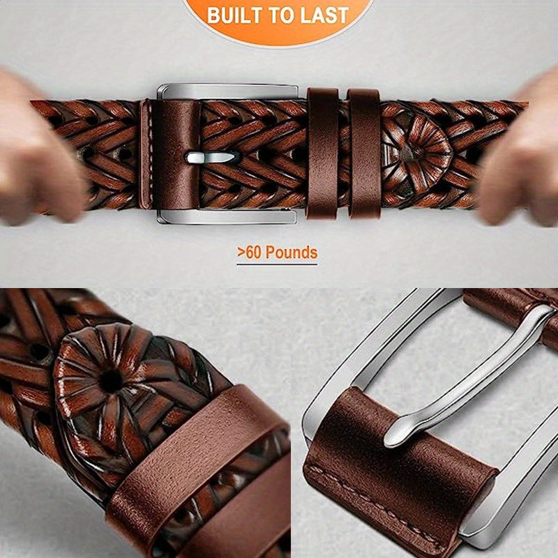 Men's Casual Sports Hollow Woven Belt Leather Pants Jeans Belt, Ideal choice for Gifts
