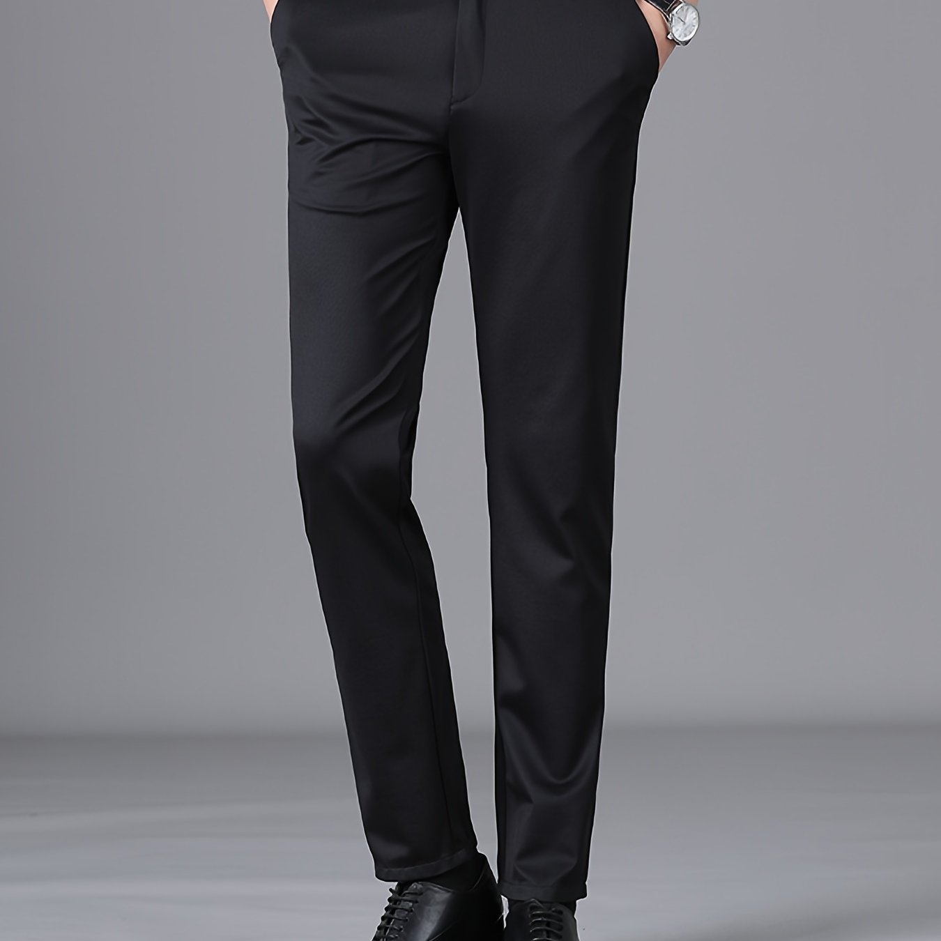 Men's Casual Business Pockets Straight Leg Suit Pants, Old Money Style