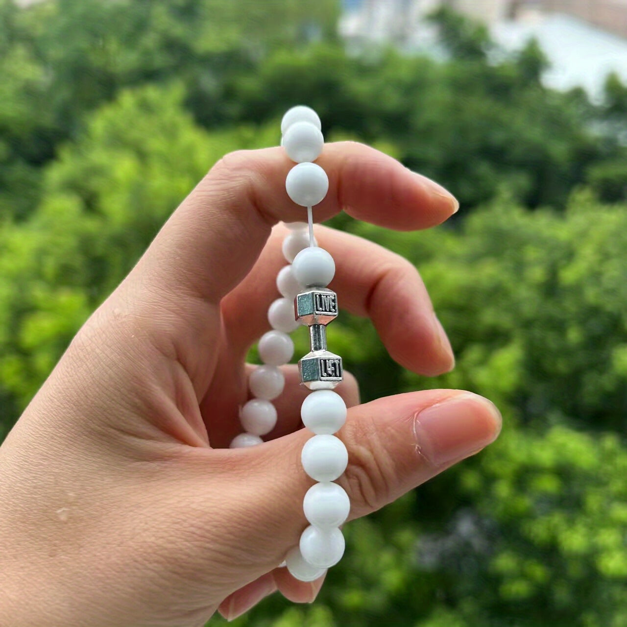 2pcs Men Dumbbell Decor Beaded Bracelets, Gift For Family And Friends, Holiday Birthday Gift For Boyfriends