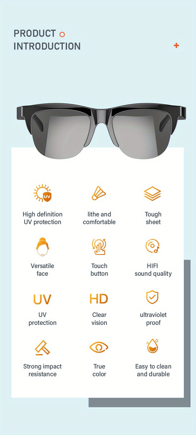 Wireless Smart Sunglasses with Dual Stereo Speakers and HD Mic for Outdoor Sports and Driving