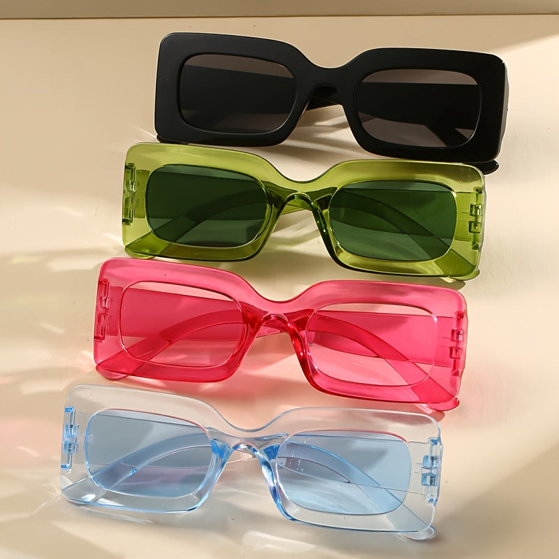 4 Pairs Plastic Frame Rectangular Sunglasses, Summer Beach Shade Fashionable Sunglasses For Women Men