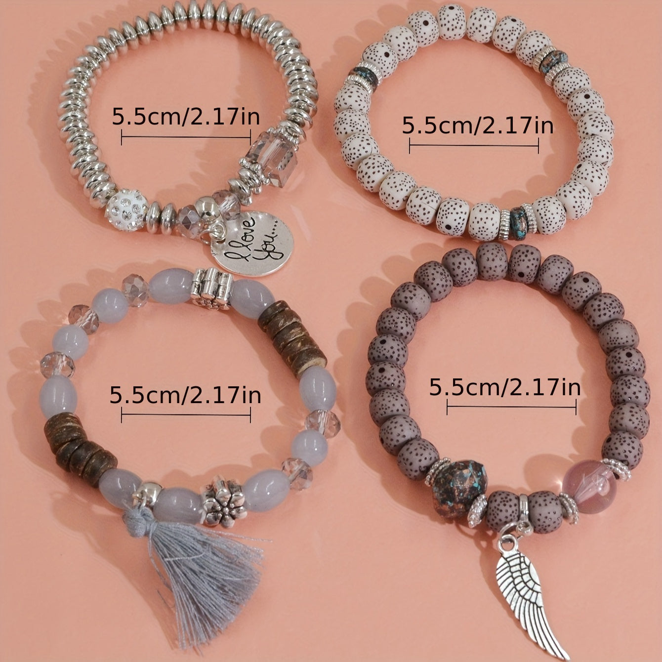 4pcs Heart Charm Beaded Bracelets - Unique Gift for Family, Friends, Boyfriends, Girlfriends, Perfect for Holiday, Birthday, Anniversary, and Romantic Occasions