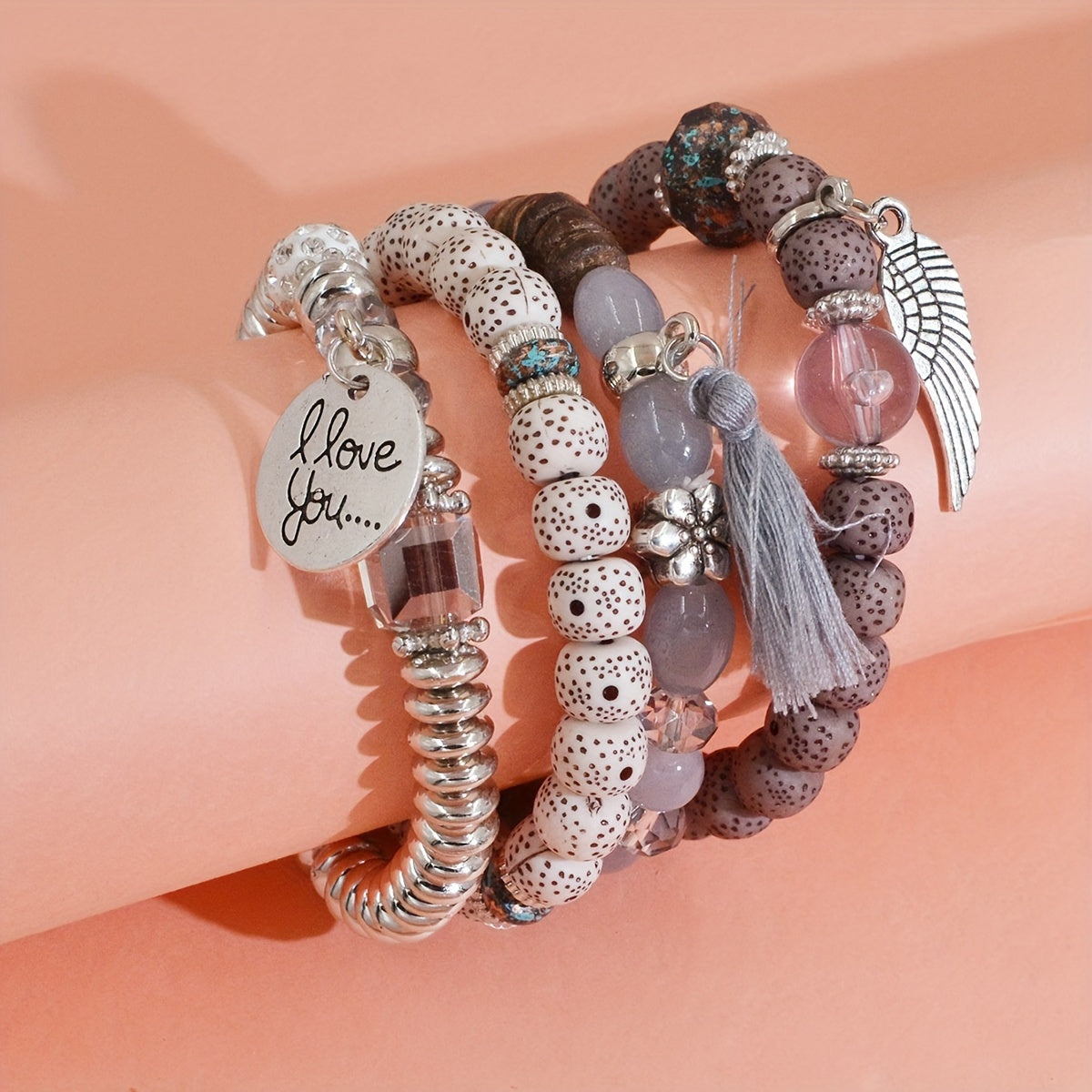 4pcs Heart Charm Beaded Bracelets - Unique Gift for Family, Friends, Boyfriends, Girlfriends, Perfect for Holiday, Birthday, Anniversary, and Romantic Occasions