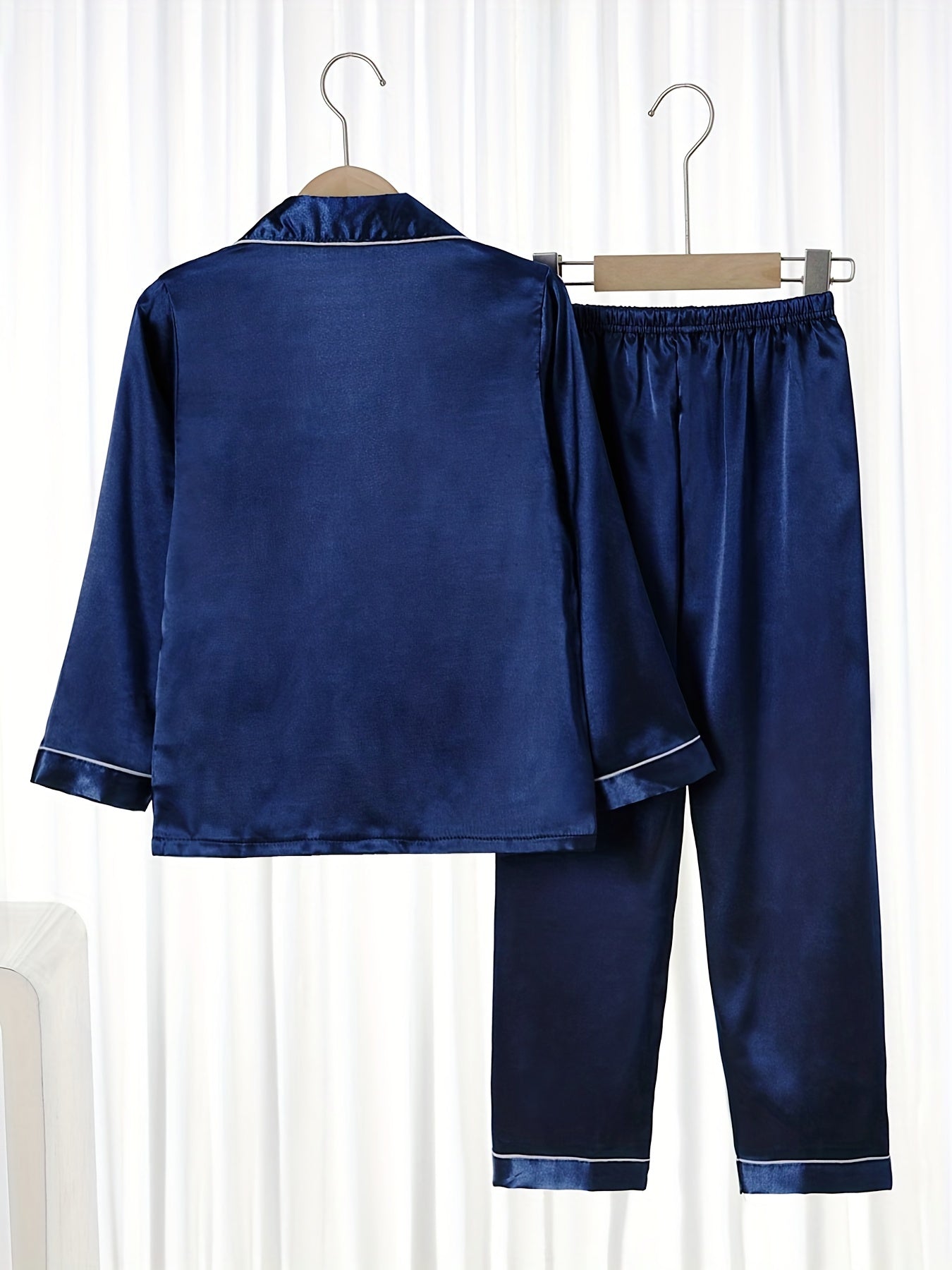 2pcs 2-Piece Boys & Girls Long Sleeve Button-Up Shirt & Pants Pajama Set