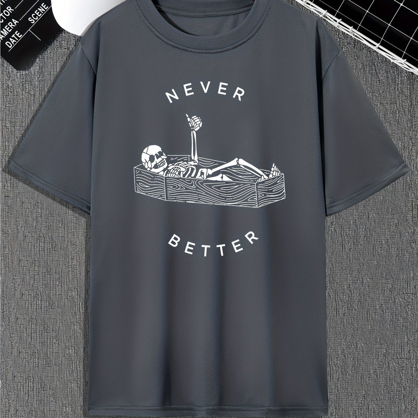 Funny Skeleton Print, Men's Graphic Design Crew Neck Active T-shirt, Casual Comfy Tees Tshirts For Summer, Men's Clothing Tops For Daily Gym Workout Running