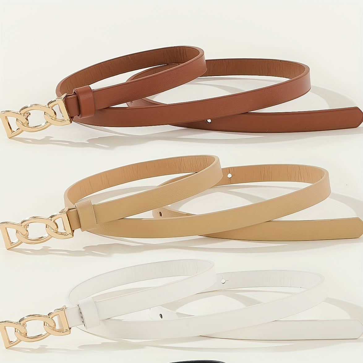 4pcs PU Leather Belts For Women Skinny Waist Belts With Metal Buckle Solid Color Simple Pin Buckle Thin Belt For Pants Jeans Dresses