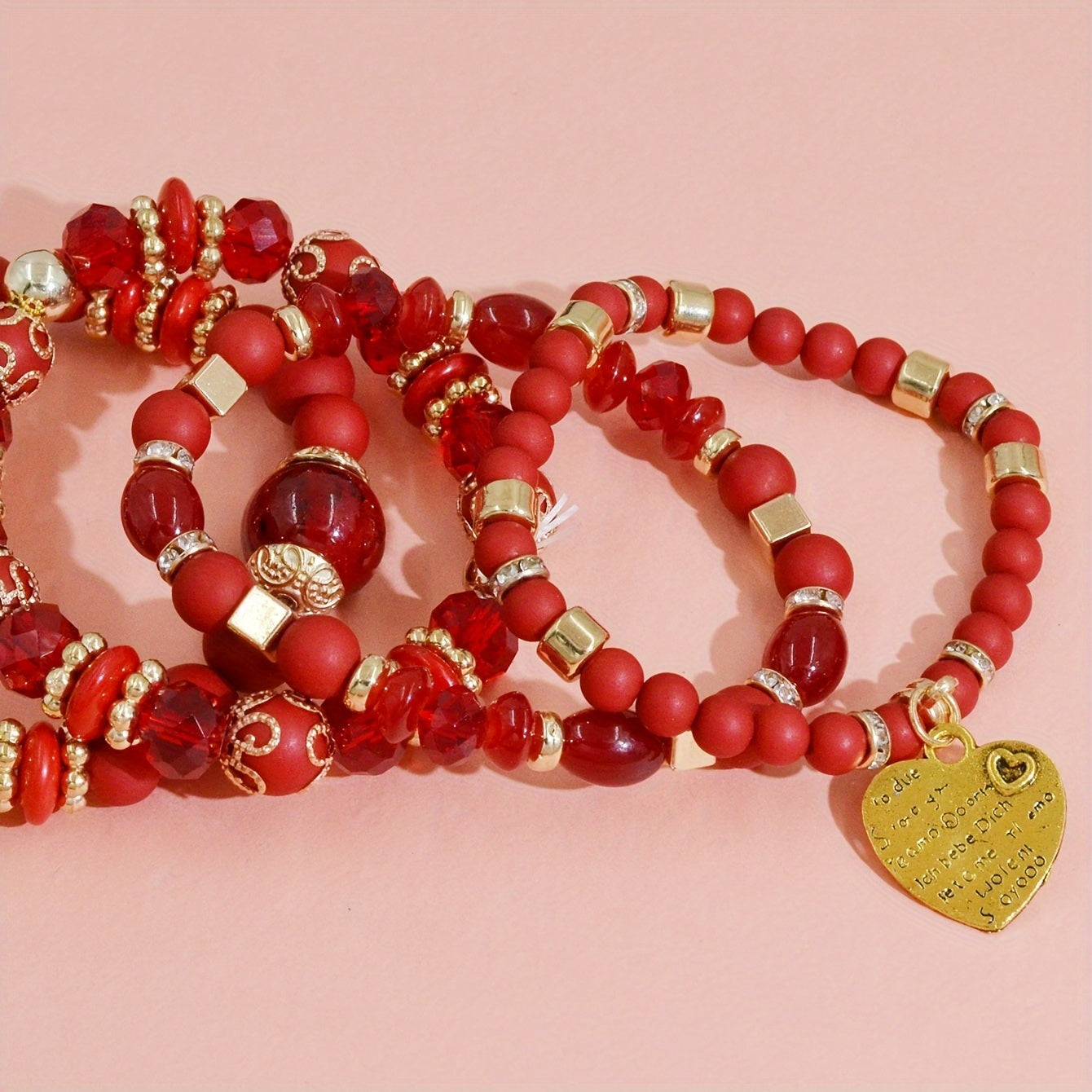4pcs Heart Charm Beaded Bracelets - Unique Gift for Family, Friends, Boyfriends, Girlfriends, Perfect for Holiday, Birthday, Anniversary, and Romantic Occasions