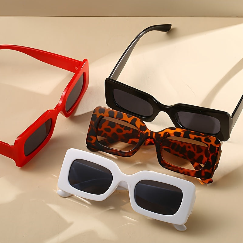 4 Pairs Plastic Frame Rectangular Sunglasses, Summer Beach Shade Fashionable Sunglasses For Women Men