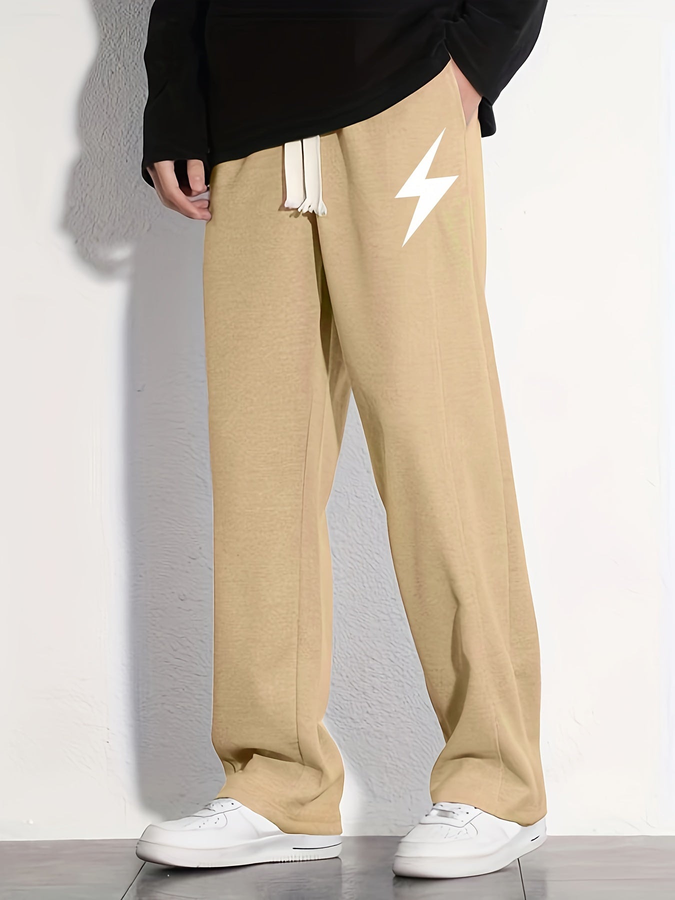 "I'm Not Rude" Cotton Sweatpants, Men's Casual Solid Color Loose Fit Slightly Stretch Drawstring Pants For Spring Summer