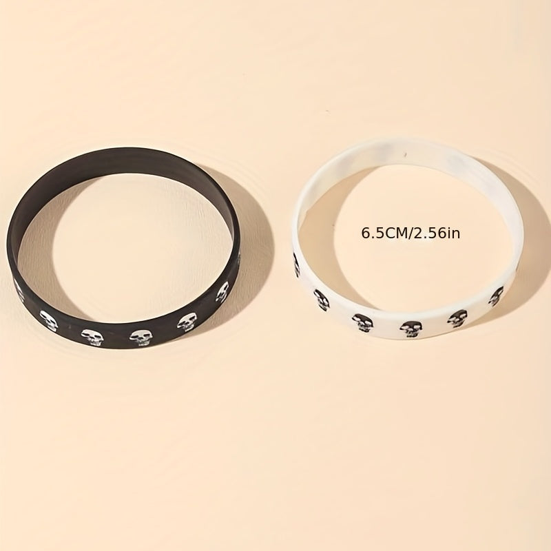 2pcs/Set Punk Style Skull Silicone Bracelets, Funny Cool Sports Rubber Bracelet Bracelet Set