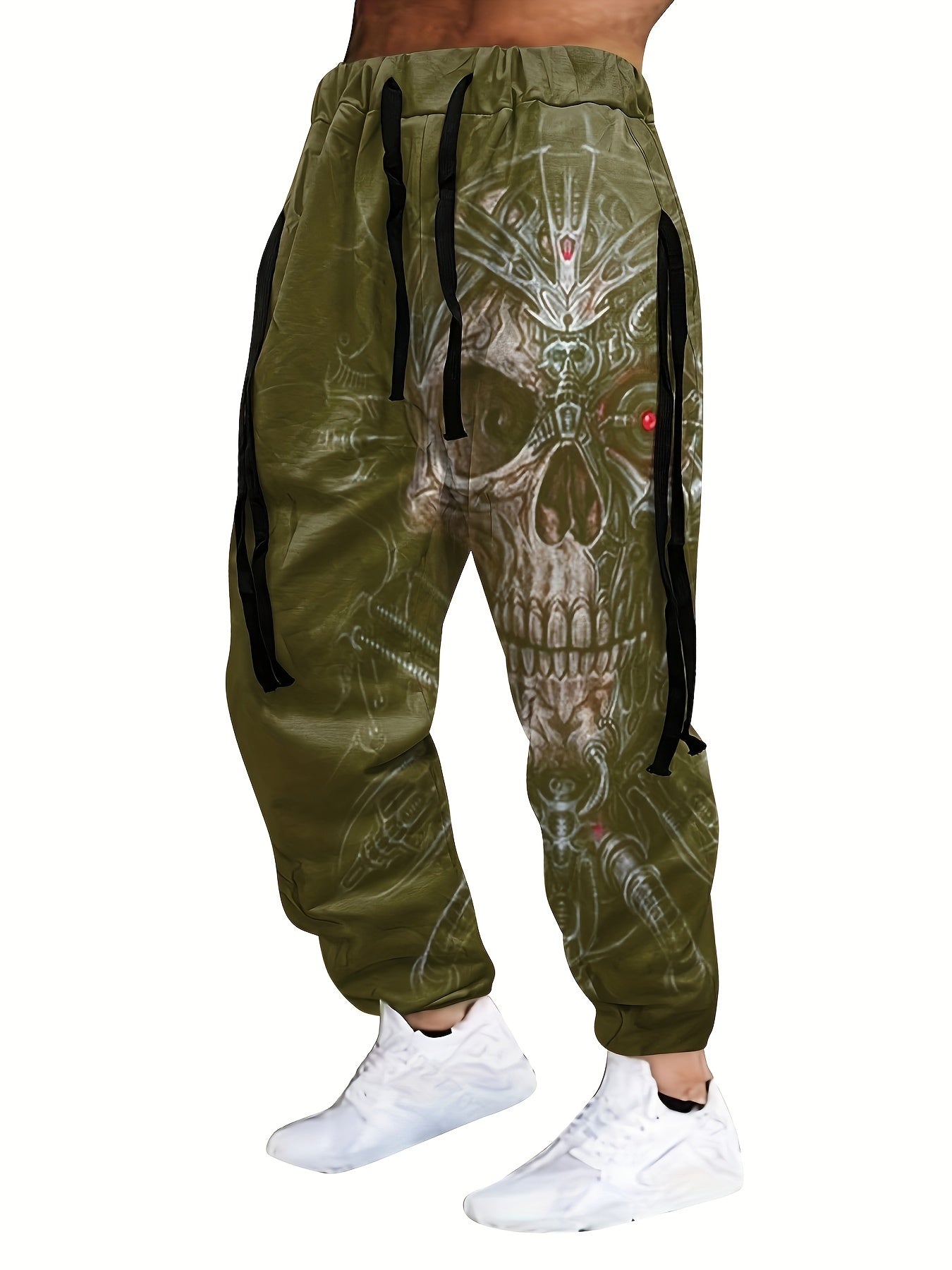 Halloween Skull Print, Men's Drawstring Sweatpants, Casual Comfy Jogger Pants, Men’s Clothing