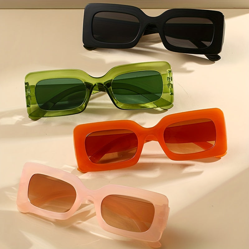 4 Pairs Plastic Frame Rectangular Sunglasses, Summer Beach Shade Fashionable Sunglasses For Women Men