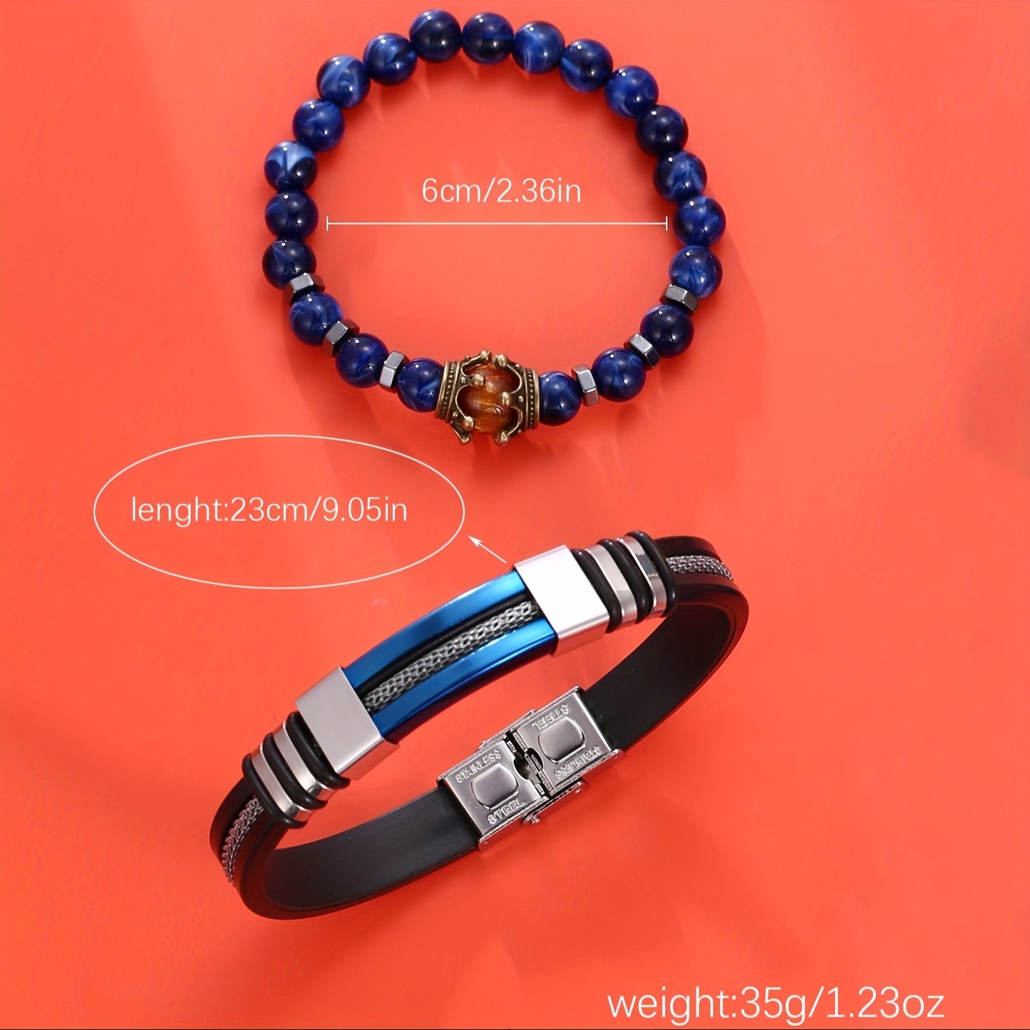 Casual Sports Men's Belt Quartz Watch & 2pcs Bracelets