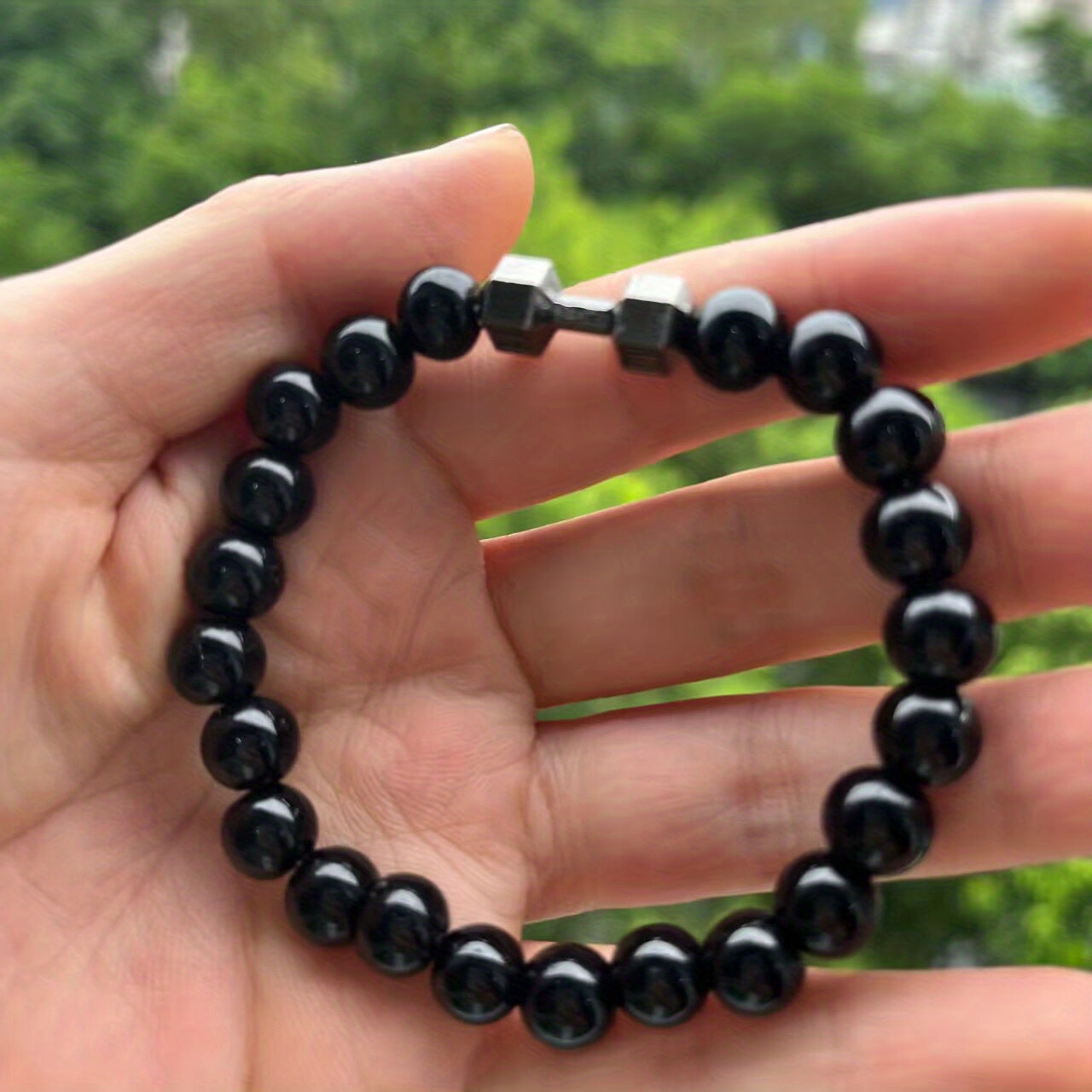 2pcs Men Dumbbell Decor Beaded Bracelets, Gift For Family And Friends, Holiday Birthday Gift For Boyfriends