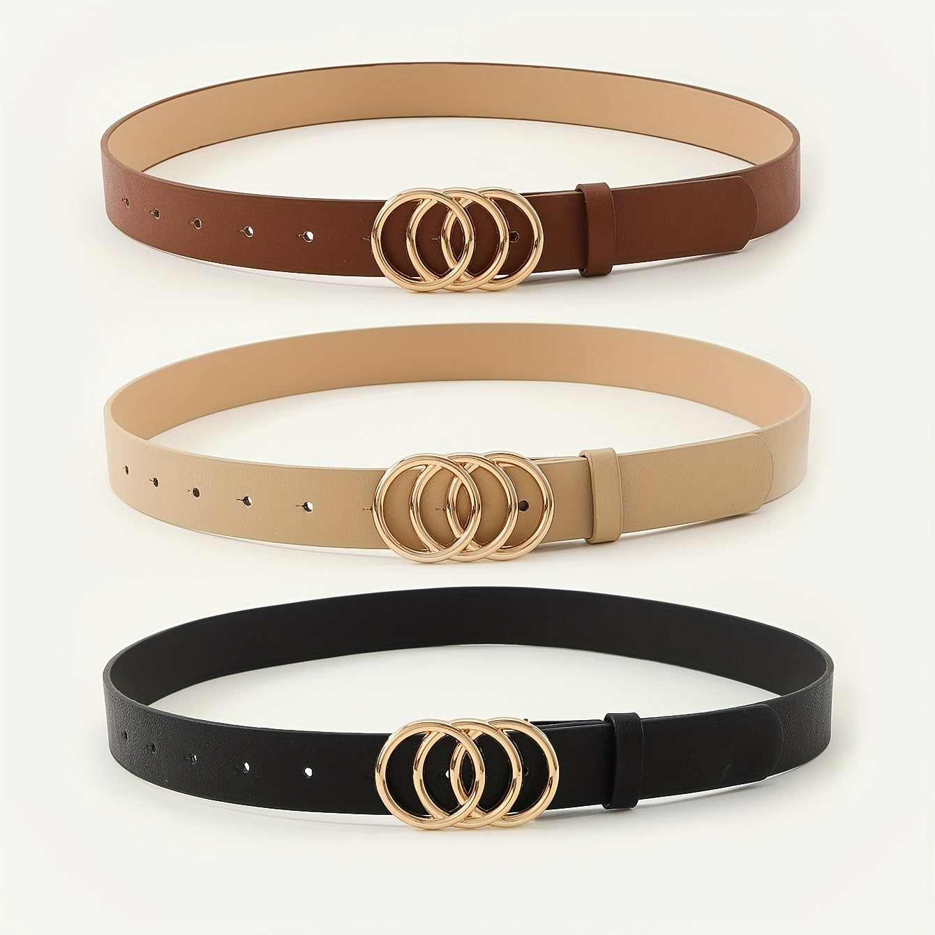 3pcs PU Leather Belts For Women Skinny Waist Belts With Metal Buckle Solid Color Simple Pin Buckle Thin Belt For Pants Jeans Dresses