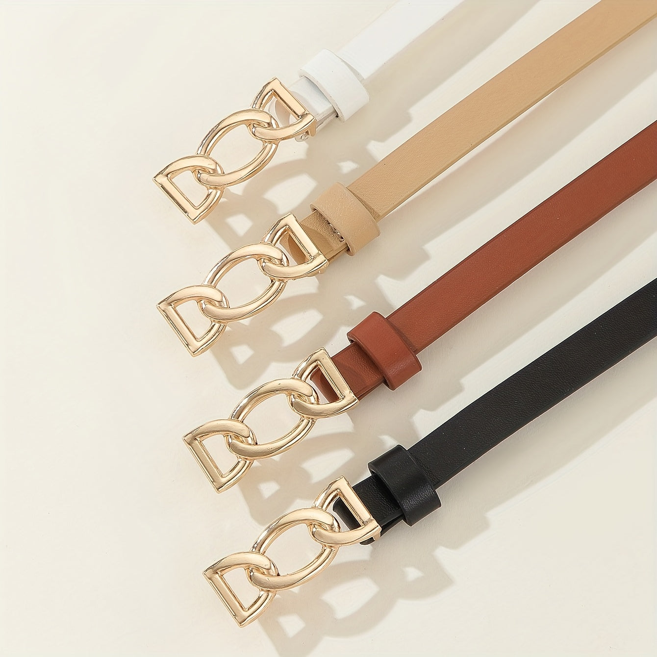 4pcs PU Leather Belts For Women Skinny Waist Belts With Metal Buckle Solid Color Simple Pin Buckle Thin Belt For Pants Jeans Dresses