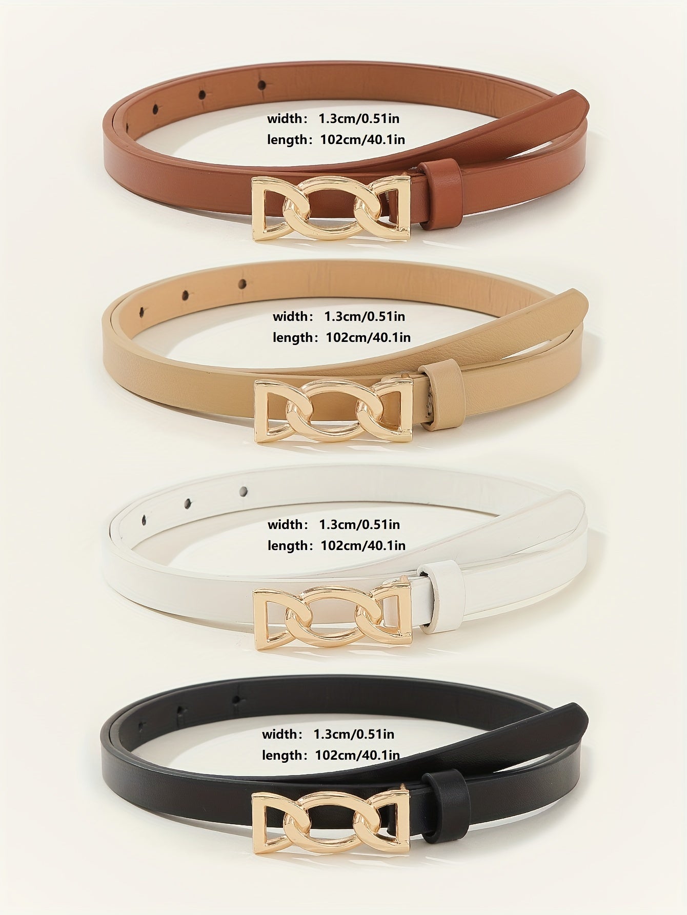 4pcs PU Leather Belts For Women Skinny Waist Belts With Metal Buckle Solid Color Simple Pin Buckle Thin Belt For Pants Jeans Dresses