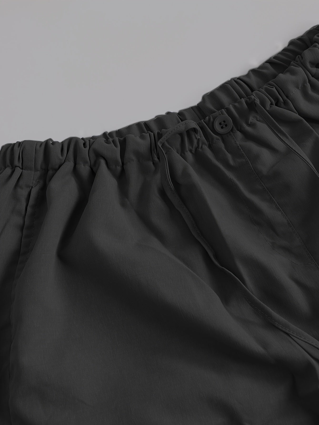 Y2K Loose Drawstring Cargo Pants, Casual Pocket High Waist Solid Wide Leg Fashion Comfy Pants, Women's Clothing
