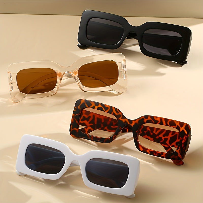 4 Pairs Plastic Frame Rectangular Sunglasses, Summer Beach Shade Fashionable Sunglasses For Women Men