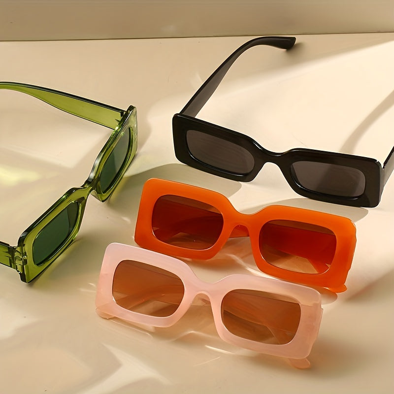 4 Pairs Plastic Frame Rectangular Sunglasses, Summer Beach Shade Fashionable Sunglasses For Women Men