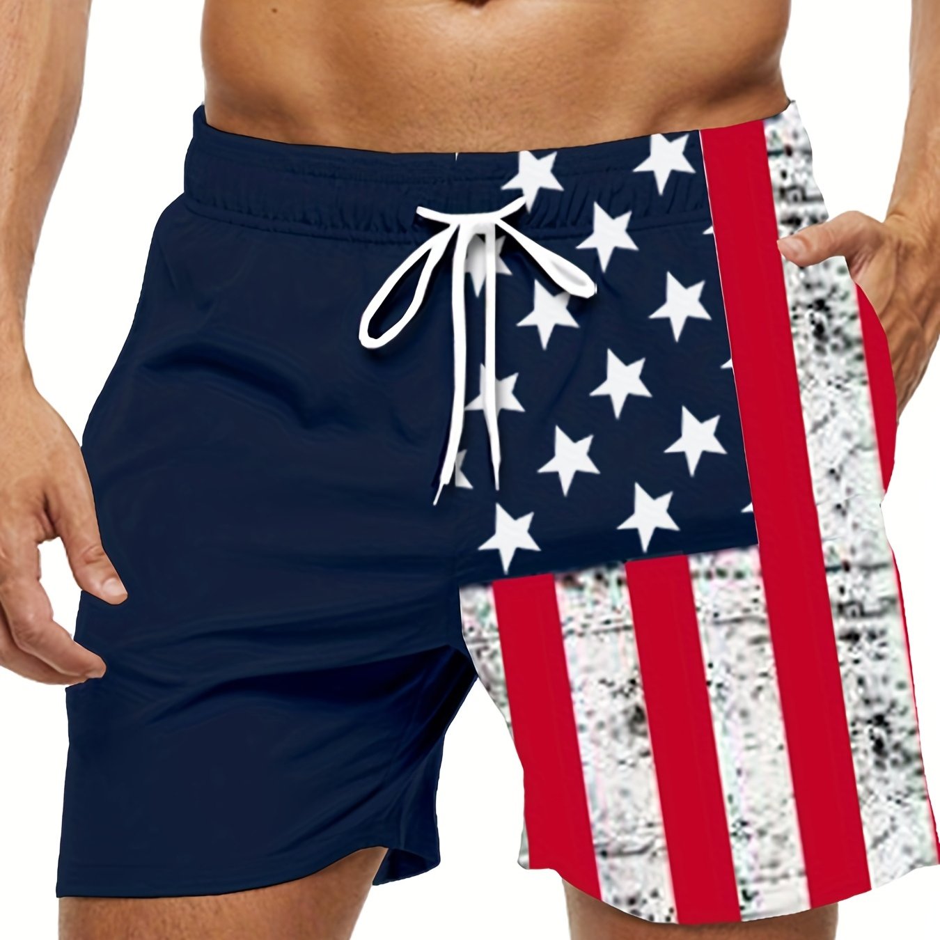 Men's Plus Size "American Flag" Graphic Shorts Beach Pants Holiday Shorts, Elastic Drawstring Sports Short Pants