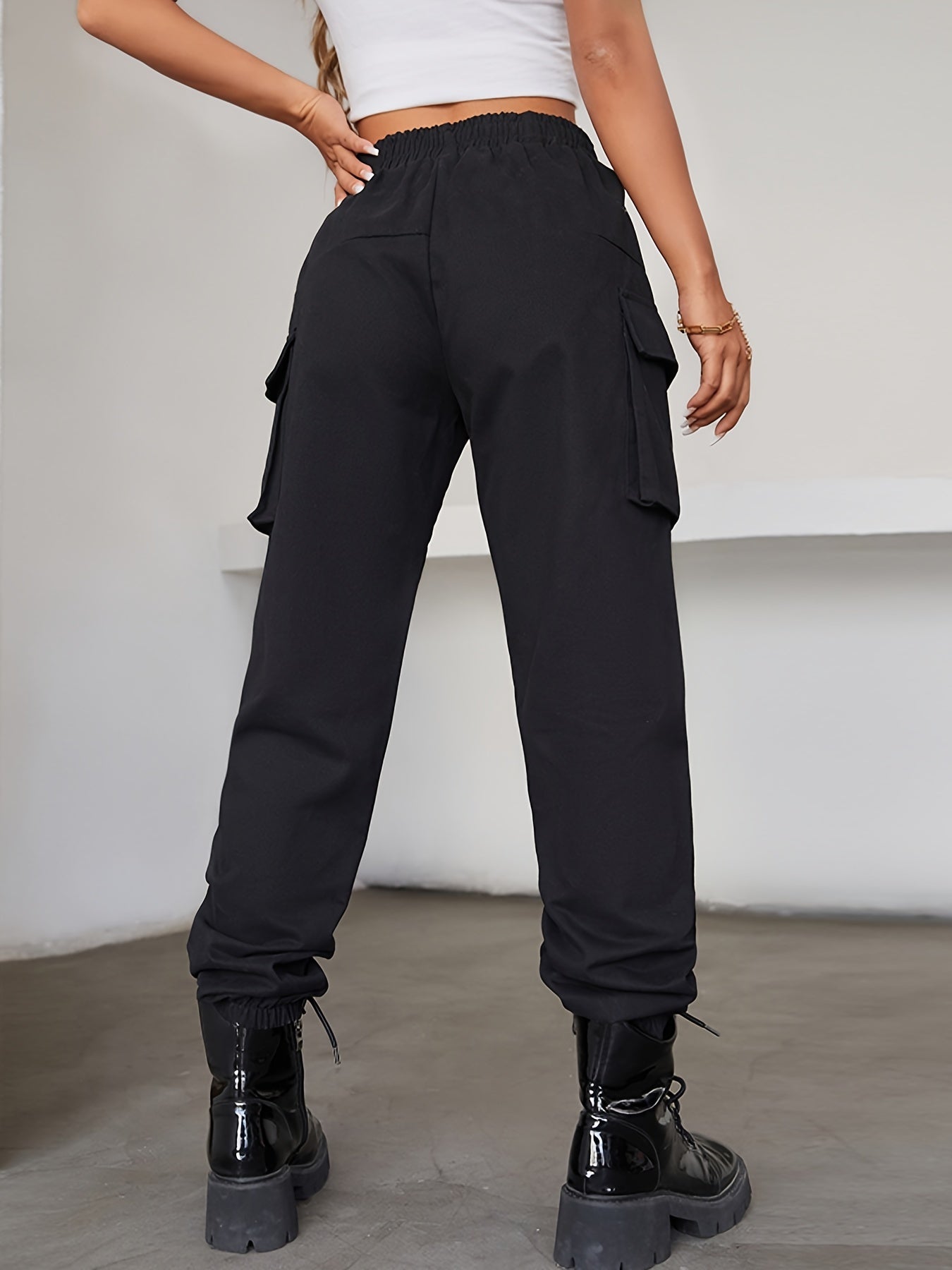 Y2K Jogger Cargo Pants, Streetwear Gothic Casual Baggy Pants For Spring & Fall, Women's Clothing