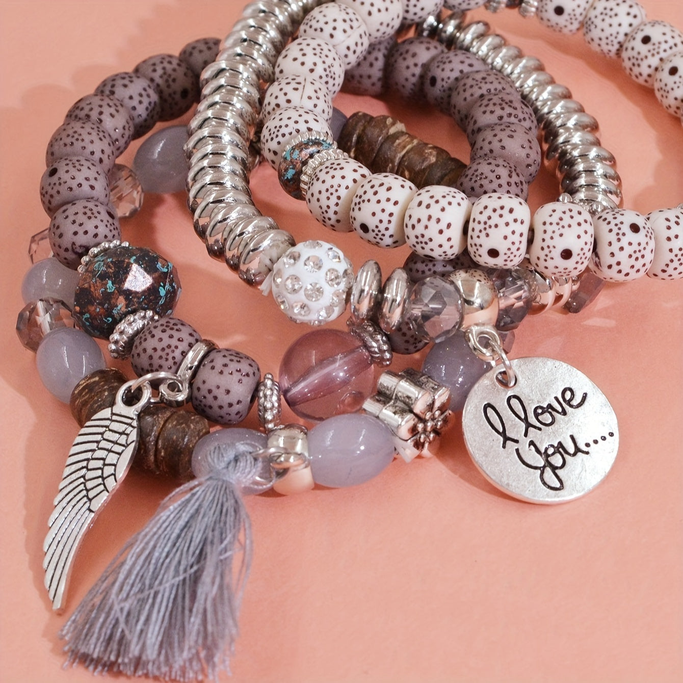 4pcs Heart Charm Beaded Bracelets - Unique Gift for Family, Friends, Boyfriends, Girlfriends, Perfect for Holiday, Birthday, Anniversary, and Romantic Occasions