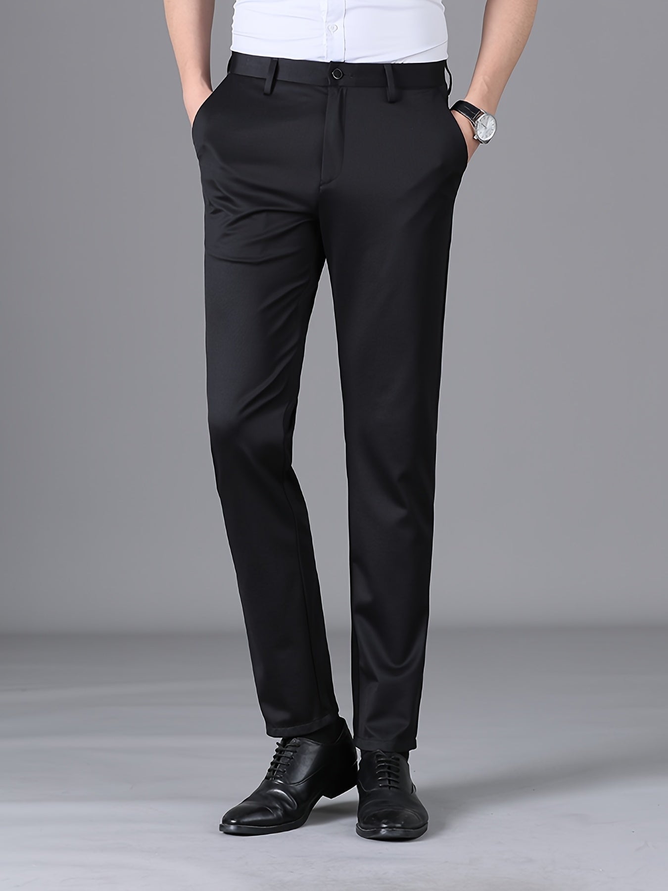 Men's Casual Business Pockets Straight Leg Suit Pants, Old Money Style