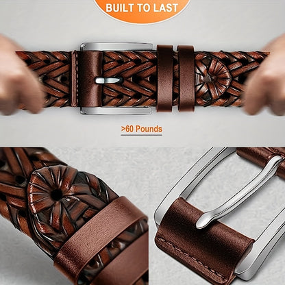 Men's Casual Sports Hollow Woven Belt Leather Pants Jeans Belt, Ideal choice for Gifts