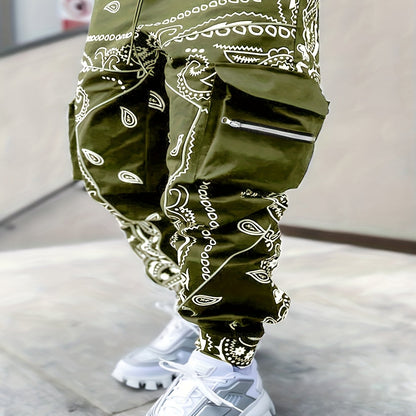 Multi Pocket Loose Fit Cargo Pants, Men's Casual Street Style Joggers with Drawstring for Spring Summer Outdoor Activities