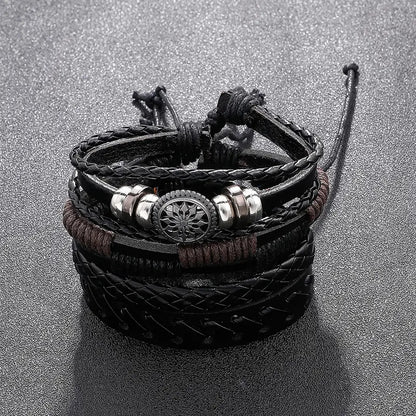 4Pcs/set Fashionable Vintage PU Leather Woven Bracelet Men Charm Bracelets, Father's Day Gift