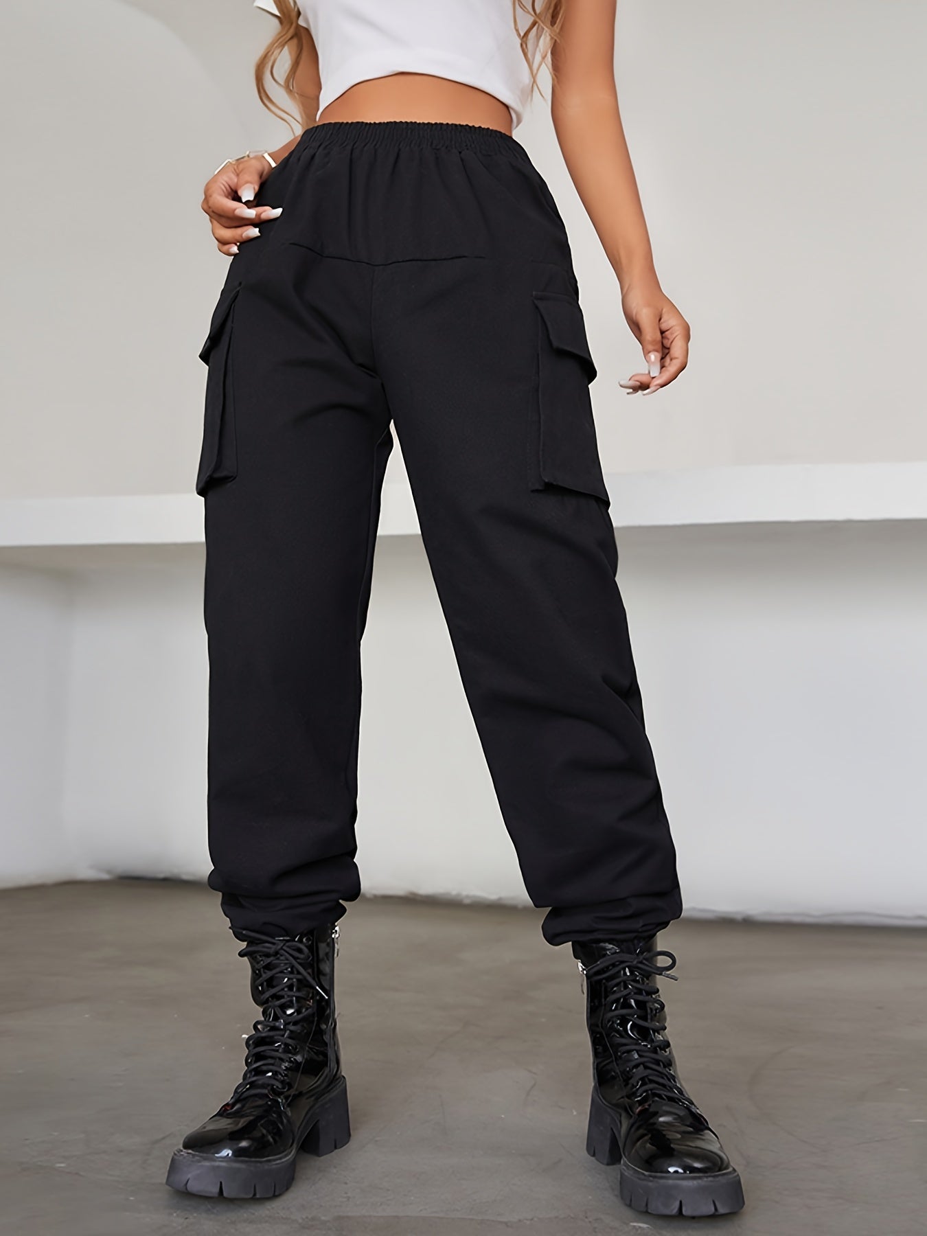 Y2K Jogger Cargo Pants, Streetwear Gothic Casual Baggy Pants For Spring & Fall, Women's Clothing
