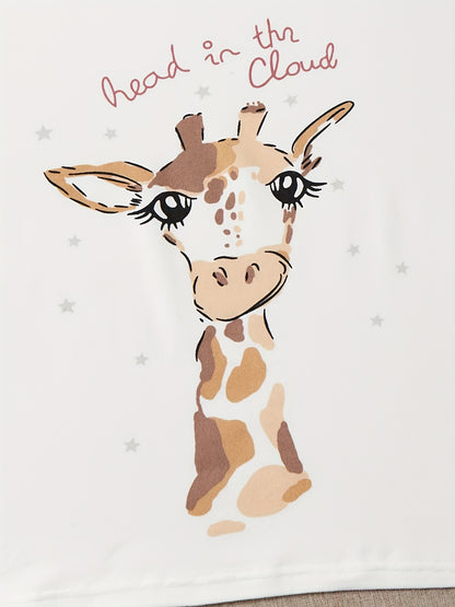 Giraffe Print Pajama Set - Short Sleeve Crew Neck Top & Leopard Shorts or Pants - Soft, Stylish Womens Sleepwear & Loungewear for Nighttime Chic and Casual Comfort