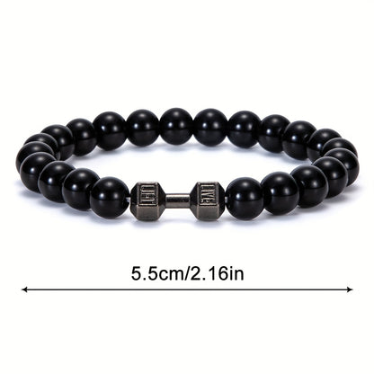 2pcs Men Dumbbell Decor Beaded Bracelets, Gift For Family And Friends, Holiday Birthday Gift For Boyfriends