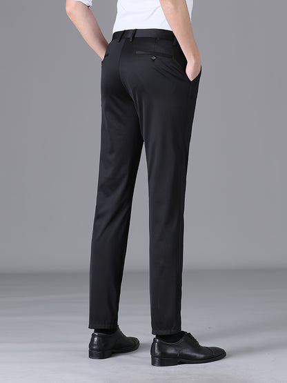 Men's Casual Business Pockets Straight Leg Suit Pants, Old Money Style