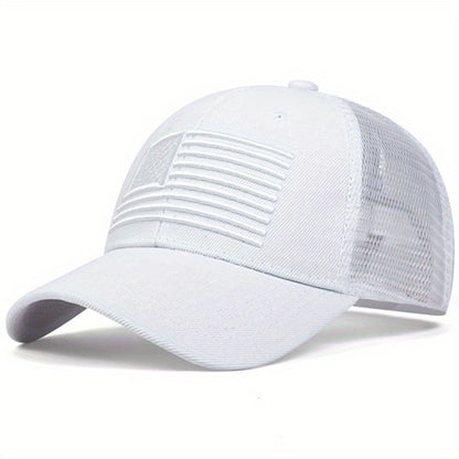 Embroidered Mesh Back American Flag Snapback Baseball Cap, U.S.A. Patriotic Caps For Veteran's Day, July 4th Independence Day
