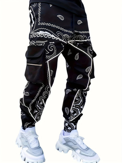 Multi Pocket Loose Fit Cargo Pants, Men's Casual Street Style Joggers with Drawstring for Spring Summer Outdoor Activities