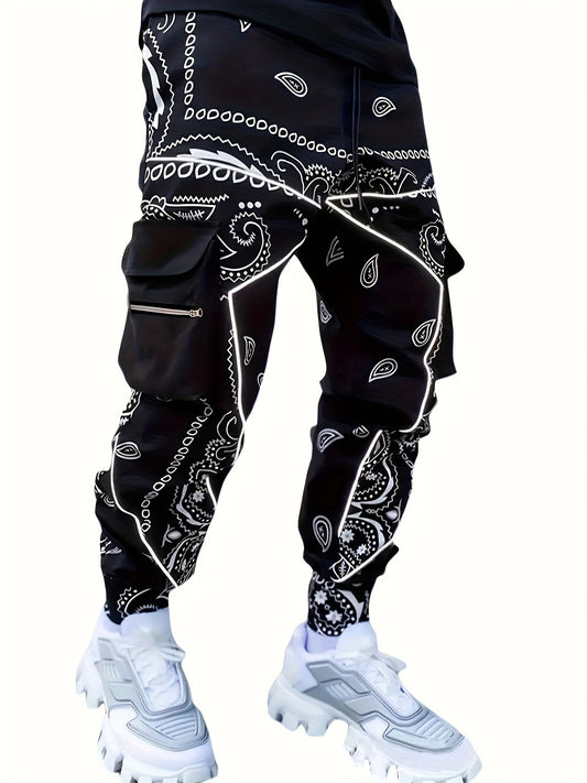 Multi Pocket Loose Fit Cargo Pants, Men's Casual Street Style Joggers with Drawstring for Spring Summer Outdoor Activities