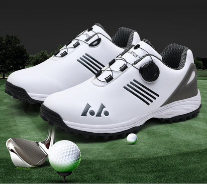 LEFUS Men's High Quality Golf Shoes with Non-Slip Rubber Sole & Swivel Button Closure - All-Weather All-Season Sneakers, Cushioned Insole, White & Black/Gray Athletic Footwear with Traction Tread - Ideal for Golf, Casual & Sp