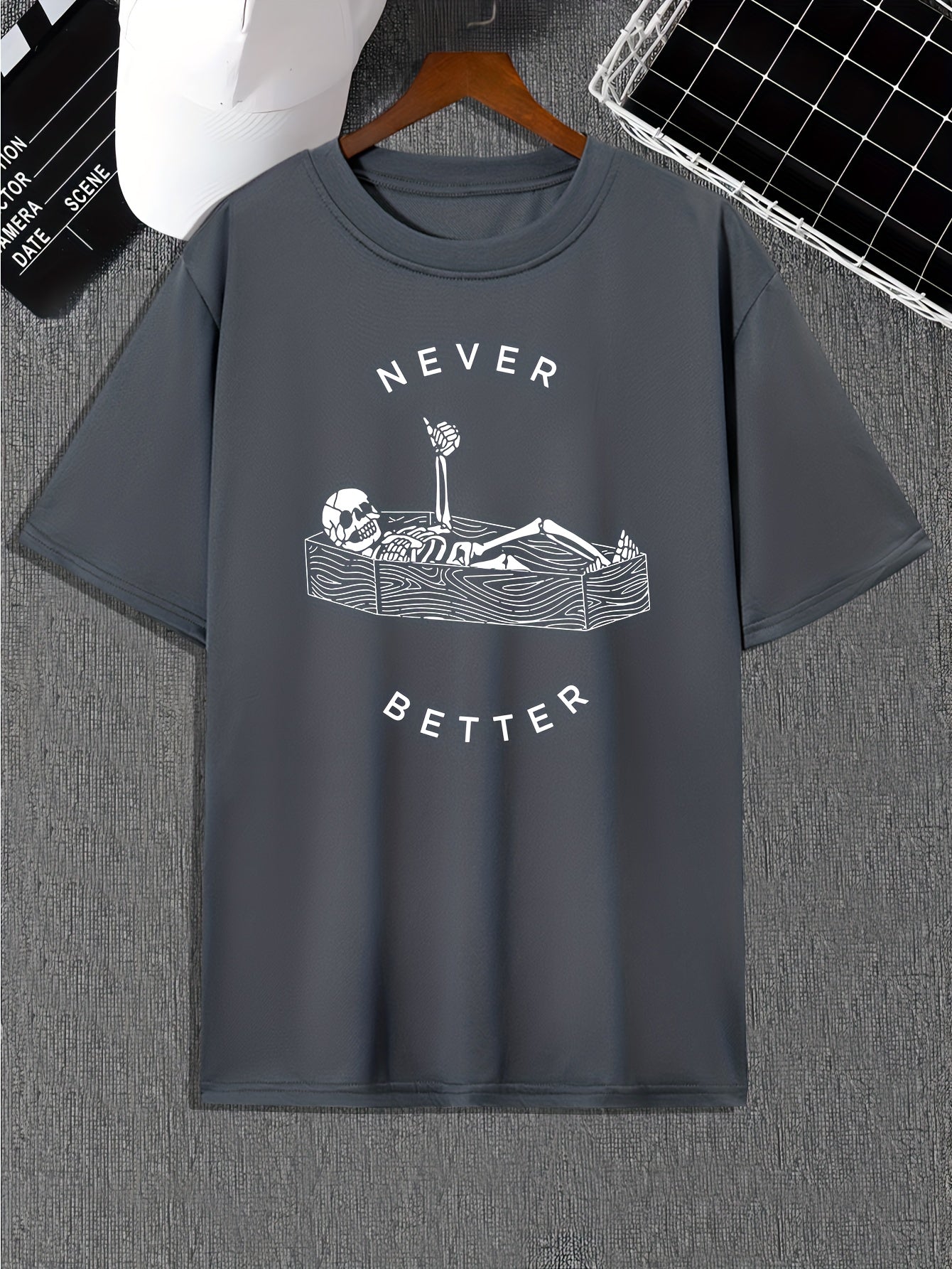 Funny Skeleton Print, Men's Graphic Design Crew Neck Active T-shirt, Casual Comfy Tees Tshirts For Summer, Men's Clothing Tops For Daily Gym Workout Running