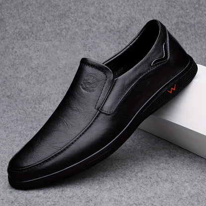 CLOHOO Men's Slip-On Casual Shoes - Genuine Leather Upper, Rubber Sole with PU Cushioned Insole, All-Season Comfort for Business & Vacation, Brown/Black, Casual Footwear | Classic Slipon | Rubber Sole Footwear