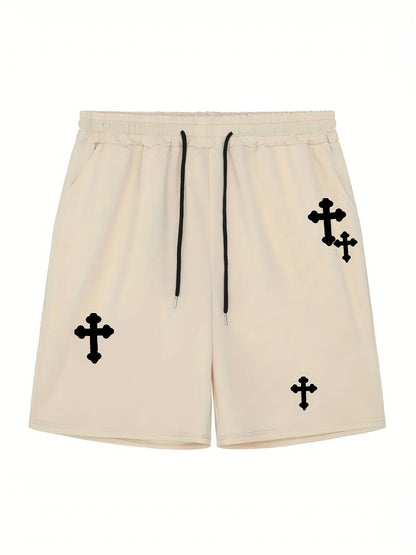 Stretchy Graphic Drawstring Shorts - Men's Comfortable Streetwear Pants for Casual Chic Style, Summer Fashion Outfits with Elastic Waistband and Relaxed Fit