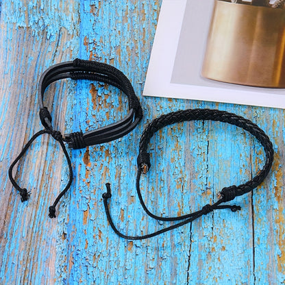 4pcs Möbius Strip Men's PU Leather Bracelets, Beads Multi-Layered Bracelets, Father's Day Gift