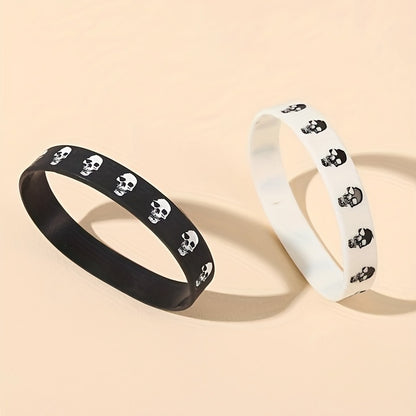 2pcs/Set Punk Style Skull Silicone Bracelets, Funny Cool Sports Rubber Bracelet Bracelet Set