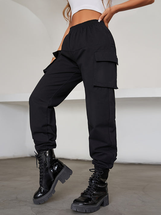 Y2K Jogger Cargo Pants, Streetwear Gothic Casual Baggy Pants For Spring & Fall, Women's Clothing